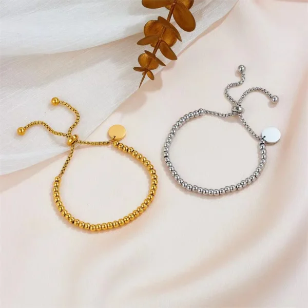 Foxanry 316L Stainless Steel Beaded Pull Bracelets For Women Couples Fashion Simple Classic Non-fading Anniversary Jewelry Gifts 4