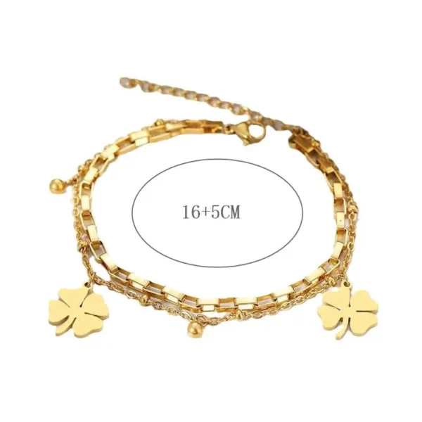 1PC Women's Fashion DIY Double layer Stainless Steel Four Leaf Flower Bracelet Jewelry Suitable for Date, Party, Festival Gifts 6