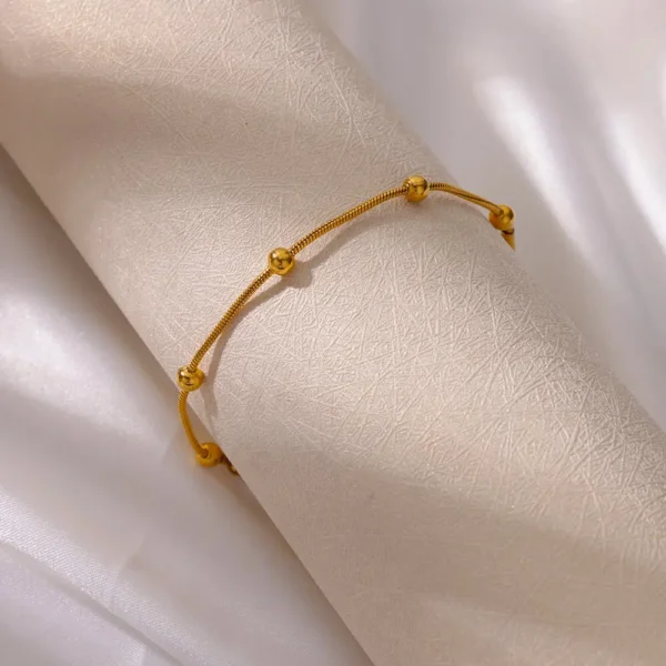 Stainless Steel Beaded Round Snake Chain Bracelets For Women Gold Color Geometric Bracelet Luxury Wedding Party Jewelry Gift 3