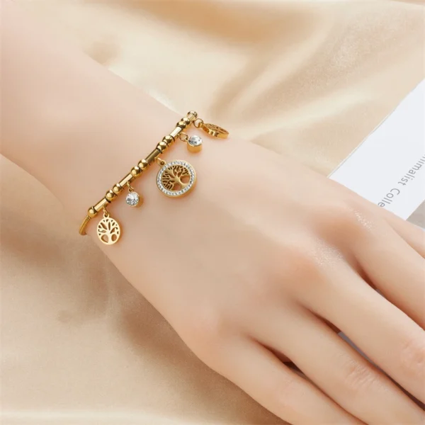 XIYANIKE 316L Stainless Steel Bracelet Golden Life Tree White Zircon Pendant Accessories for Women Simple Jewelry Gift Pulsera 5