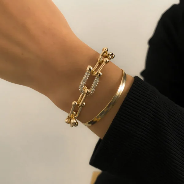 2Pcs/Set Fashion Statement Stylish Trendy Geometric Bracelet Gold U Chain Bracelet New Style Creative Bracelet 2