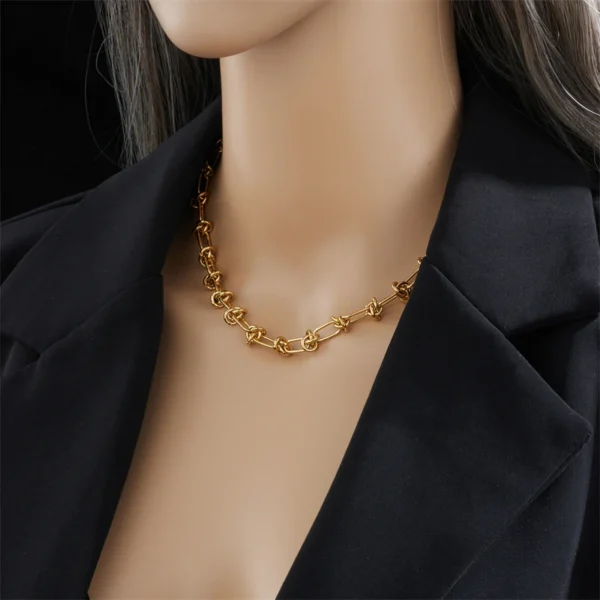 DIEYURO 316L Stainless Steel Gold Silver Color Twist Knot Necklace Bracelets For Womens Girl New Fashion Non-fading Jewelry Set 4