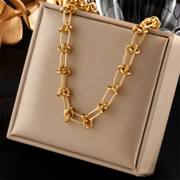 DIEYURO 316L Stainless Steel Gold Silver Color Twist Knot Necklace Bracelets For Womens Girl New Fashion Non-fading Jewelry Set 3