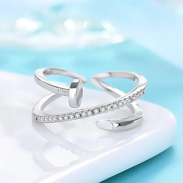 Classic Fashion Couple Ring, Copper Zirconia Women's Adjustable Ring, Fashion Gold Metal Crystal Needle Ring 6