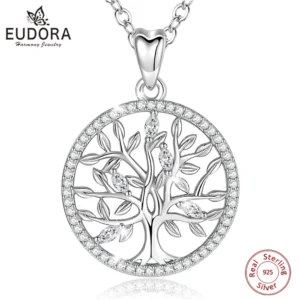 EUDORA 925 Sterling Silver Tree of Life Necklace Oak Tree CZ Pendant Nature Jewelry Bride Birthday Party Best Gift for Women 401 1
