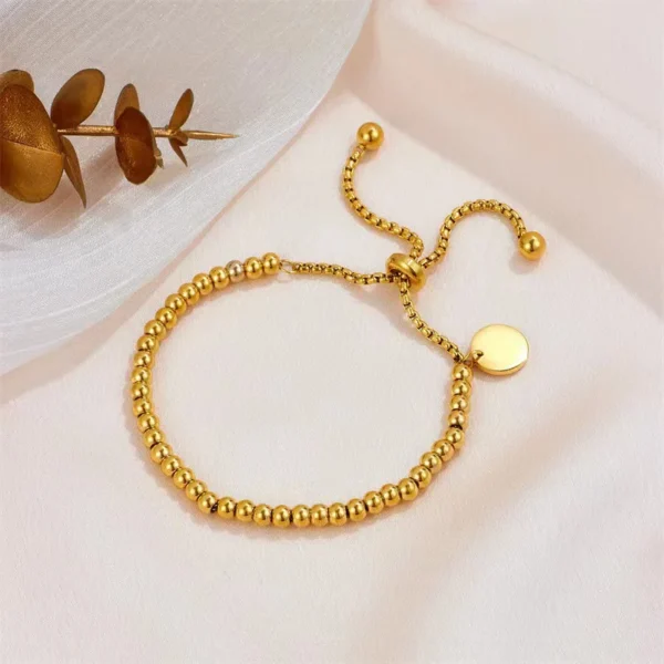 Foxanry 316L Stainless Steel Beaded Pull Bracelets For Women Couples Fashion Simple Classic Non-fading Anniversary Jewelry Gifts 5