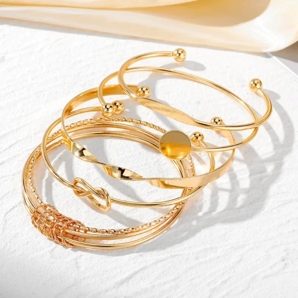 5PCS Set Punk Trendy Multilayer Bangles for Women Elegant Delicate Knots Gold Color Fashion Bangles Jewelry Party Jewelry Set 4
