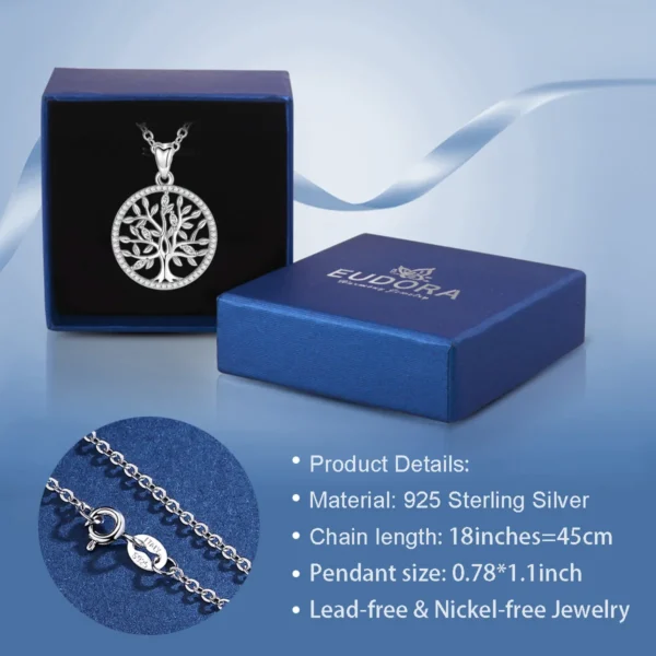 EUDORA 925 Sterling Silver Tree of Life Necklace Oak Tree CZ Pendant Nature Jewelry Bride Birthday Party Best Gift for Women 401 5