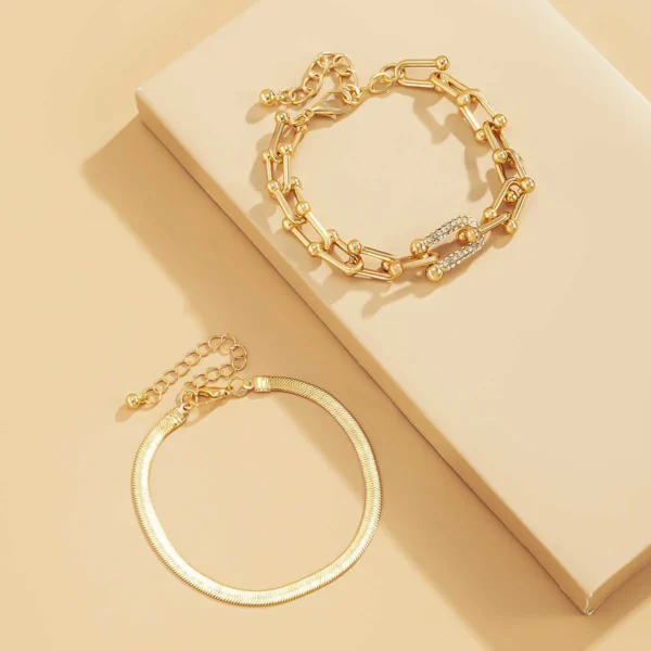 2Pcs/Set Fashion Statement Stylish Trendy Geometric Bracelet Gold U Chain Bracelet New Style Creative Bracelet 4