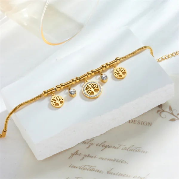 XIYANIKE 316L Stainless Steel Bracelet Golden Life Tree White Zircon Pendant Accessories for Women Simple Jewelry Gift Pulsera 4