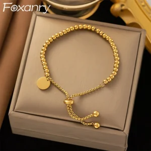 Foxanry 316L Stainless Steel Beaded Pull Bracelets For Women Couples Fashion Simple Classic Non-fading Anniversary Jewelry Gifts 1