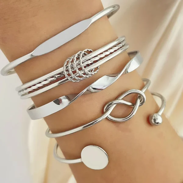 5PCS Set Punk Trendy Multilayer Bangles for Women Elegant Delicate Knots Gold Color Fashion Bangles Jewelry Party Jewelry Set 2