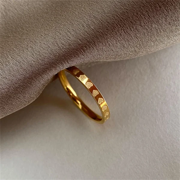 Golden Stainless Steel 2mm Heart Rings Women Size 5/6/7/8/9/10# Thin Finger Ring Wedding Band Engagement Jewelry Girlfriend Gift 1