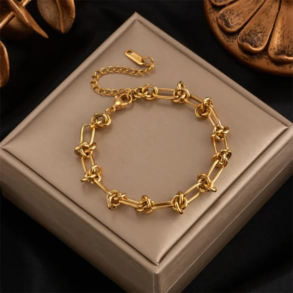 DIEYURO 316L Stainless Steel Gold Silver Color Twist Knot Necklace Bracelets For Womens Girl New Fashion Non-fading Jewelry Set 5