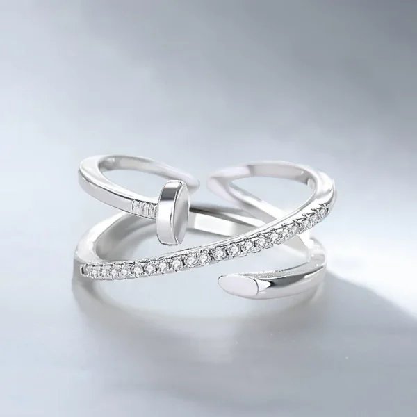 Classic Fashion Couple Ring, Copper Zirconia Women's Adjustable Ring, Fashion Gold Metal Crystal Needle Ring 3