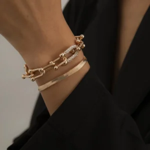 2Pcs/Set Fashion Statement Stylish Trendy Geometric Bracelet Gold U Chain Bracelet New Style Creative Bracelet 1
