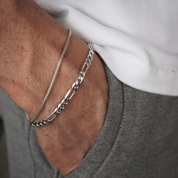 Mens Bracelet 2pcs Bracelets Set with Box Chain & Cuban Link, Stainless Steel Jewelry Gifts for Men - Dad, Boyfriend, Husband. 2