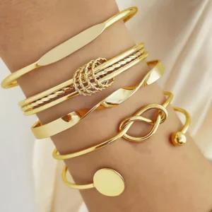 5PCS Set Punk Trendy Multilayer Bangles for Women Elegant Delicate Knots Gold Color Fashion Bangles Jewelry Party Jewelry Set 1
