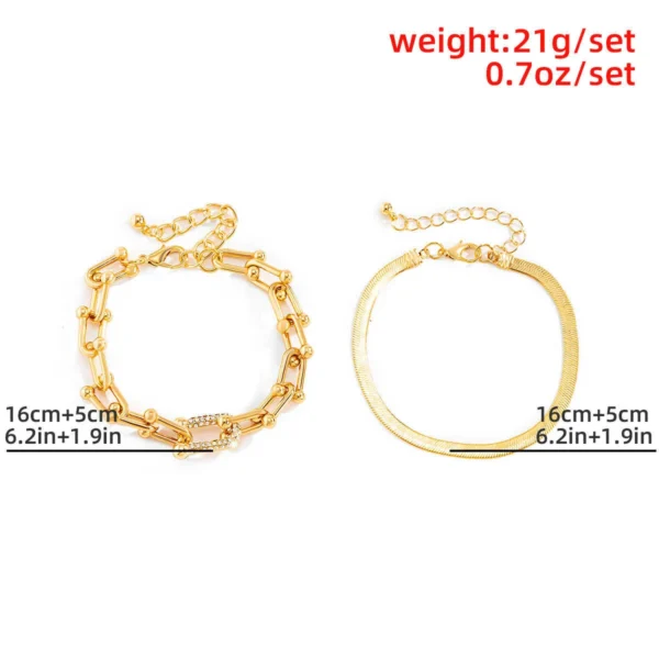 2Pcs/Set Fashion Statement Stylish Trendy Geometric Bracelet Gold U Chain Bracelet New Style Creative Bracelet 6