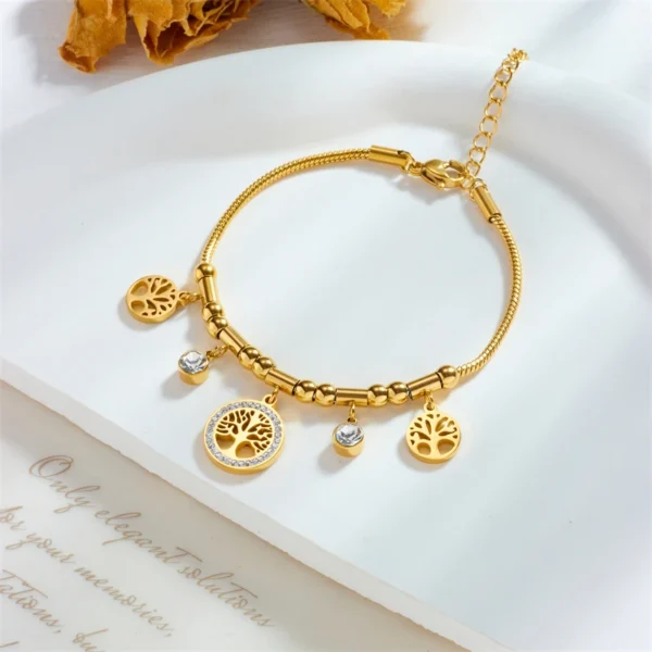XIYANIKE 316L Stainless Steel Bracelet Golden Life Tree White Zircon Pendant Accessories for Women Simple Jewelry Gift Pulsera 3