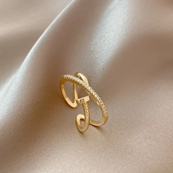 Classic Fashion Couple Ring, Copper Zirconia Women's Adjustable Ring, Fashion Gold Metal Crystal Needle Ring 5