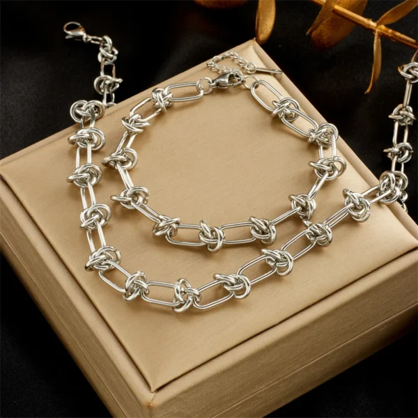 DIEYURO 316L Stainless Steel Gold Silver Color Twist Knot Necklace Bracelets For Womens Girl New Fashion Non-fading Jewelry Set 2