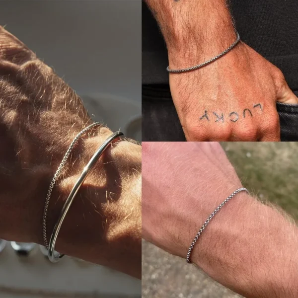 Mens Bracelet 2pcs Bracelets Set with Box Chain & Cuban Link, Stainless Steel Jewelry Gifts for Men - Dad, Boyfriend, Husband. 4