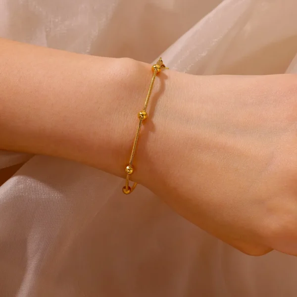 Stainless Steel Beaded Round Snake Chain Bracelets For Women Gold Color Geometric Bracelet Luxury Wedding Party Jewelry Gift 2