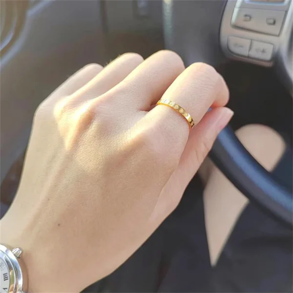 Golden Stainless Steel 2mm Heart Rings Women Size 5/6/7/8/9/10# Thin Finger Ring Wedding Band Engagement Jewelry Girlfriend Gift 3