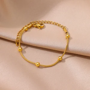 Stainless Steel Beaded Round Snake Chain Bracelets For Women Gold Color Geometric Bracelet Luxury Wedding Party Jewelry Gift 1