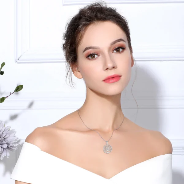 EUDORA 925 Sterling Silver Tree of Life Necklace Oak Tree CZ Pendant Nature Jewelry Bride Birthday Party Best Gift for Women 401 6