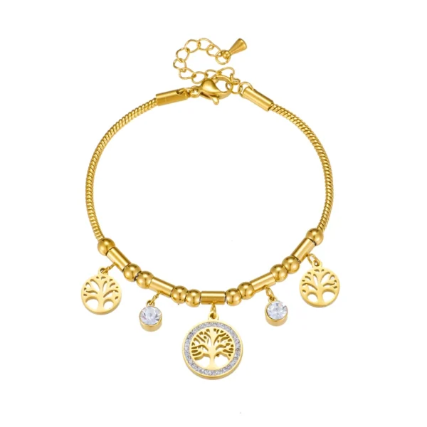 XIYANIKE 316L Stainless Steel Bracelet Golden Life Tree White Zircon Pendant Accessories for Women Simple Jewelry Gift Pulsera 2