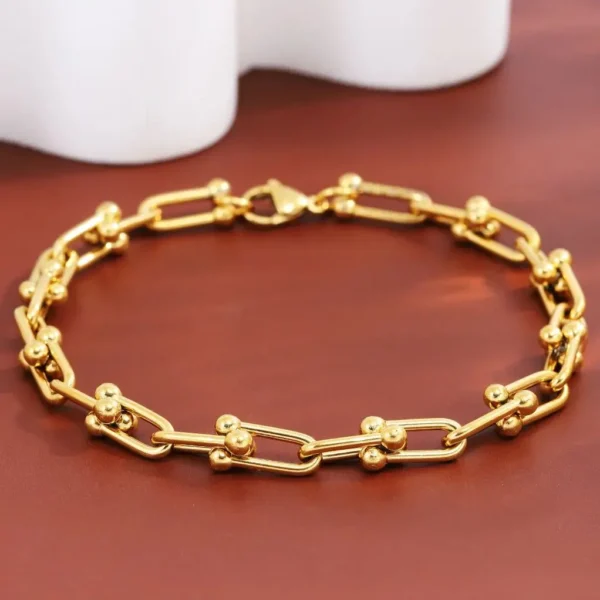 Fashion Charm U-Shaped Bracelet For Women Men Stainless Steel 18K Gold Plated Chain Unisex Jewelry Gift daily wear 2