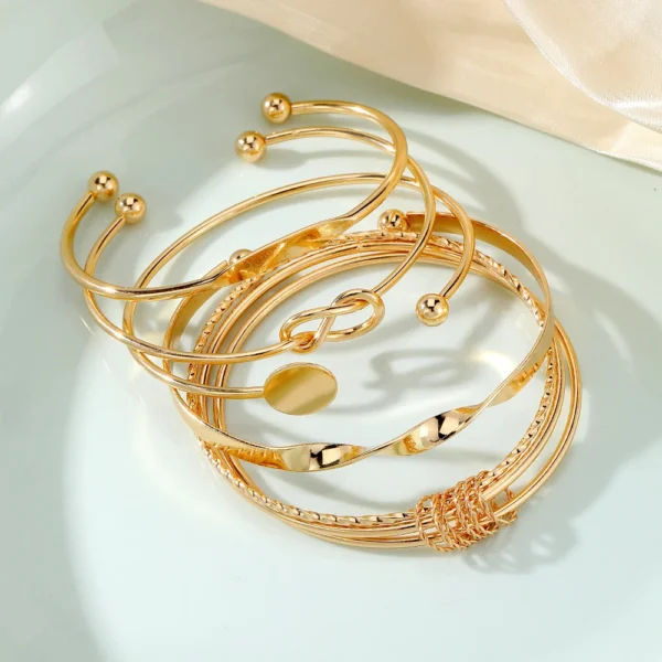 5PCS Set Punk Trendy Multilayer Bangles for Women Elegant Delicate Knots Gold Color Fashion Bangles Jewelry Party Jewelry Set 5