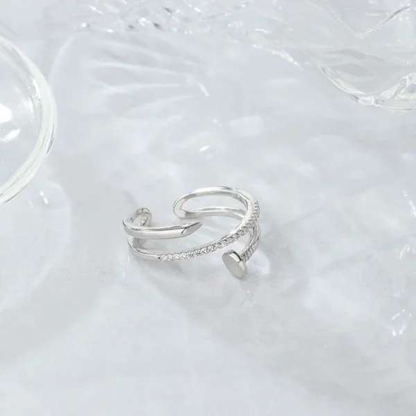 Classic Fashion Couple Ring, Copper Zirconia Women's Adjustable Ring, Fashion Gold Metal Crystal Needle Ring 4