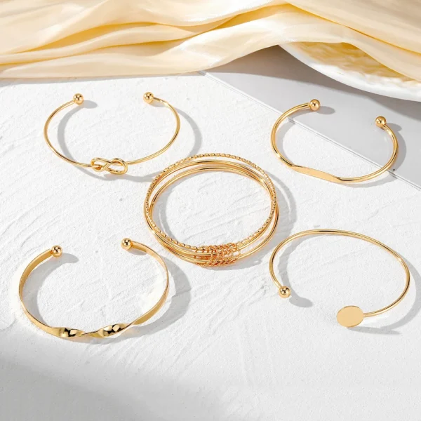 5PCS Set Punk Trendy Multilayer Bangles for Women Elegant Delicate Knots Gold Color Fashion Bangles Jewelry Party Jewelry Set 3
