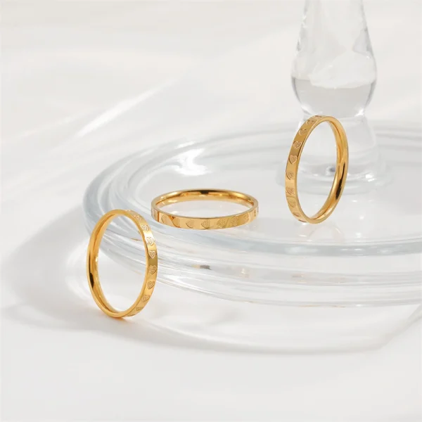 Golden Stainless Steel 2mm Heart Rings Women Size 5/6/7/8/9/10# Thin Finger Ring Wedding Band Engagement Jewelry Girlfriend Gift 5